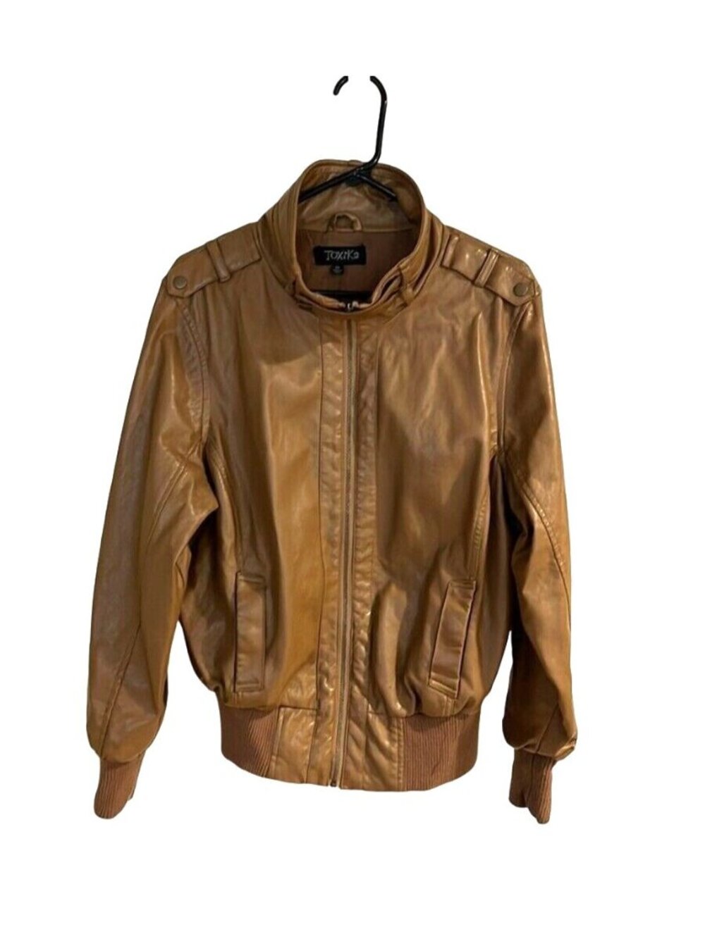 toxik brown faux leather bomber jacket womens sz 1X